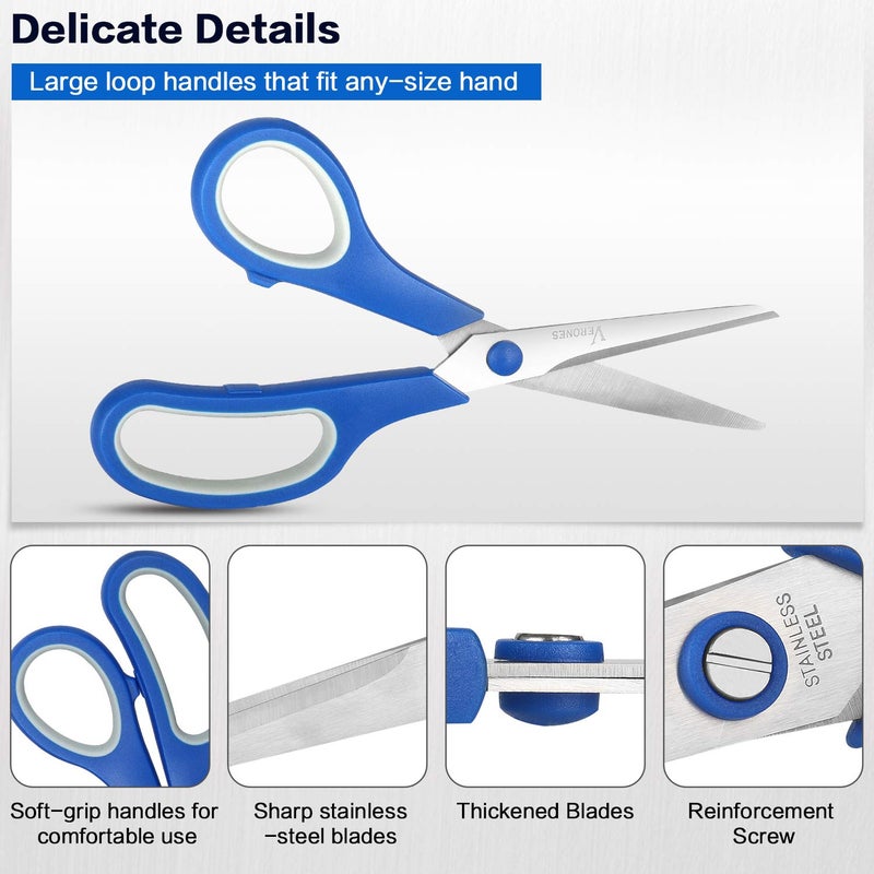 VERONES Scissors, VERONES 8 Inch Soft Comfort-Grip Handles & Stainless Steel Sharp Blades Perfect for Cutting Paper, Fabric Photos, & More, 15-Pack - Image 2